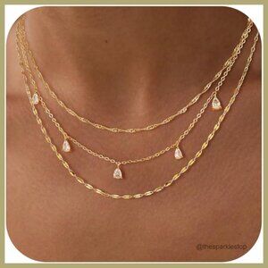 14k Gold Plated Layered Necklace Set with CZ Choker